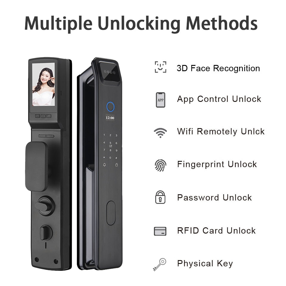 Fully Automatic WIFI APP 3D Face Recognition Smart Lock Fingerprint Biometric Card Key Digital Lock Home Smart Lock