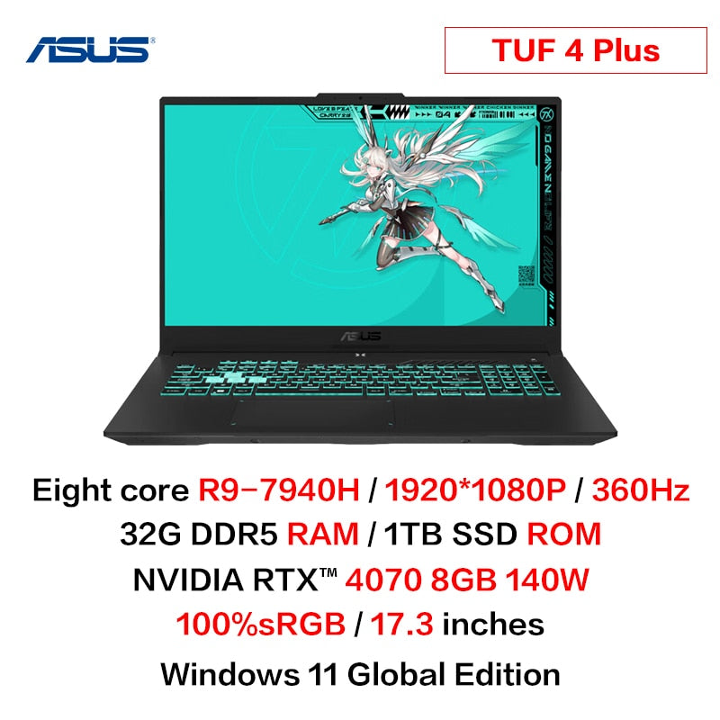 Genuine New ASUS TUF 4 Plus Gaming Laptop  E-sport Ryzen R9-7940H RTX4070 17.3-inch 360Hz IPS Full Screen Notebook