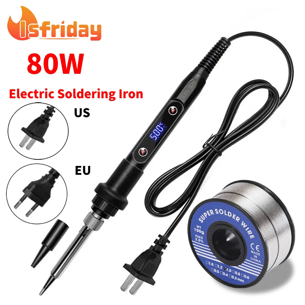 80W Electric Soldering Iron Adjustable Temperature LED Digital Display Electric Soldering Pen for Jewelry Repair Welding Tool