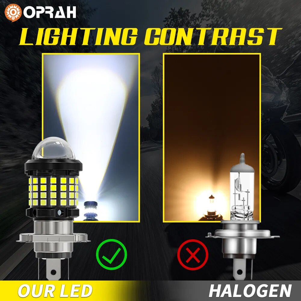 LED Motorcycle Headlight Bulbs H4 H6 BA20D 60SMD 3030&3570 CSP Projector Lens High/Low Beam Motorbike Headlamp White Yellow 12V