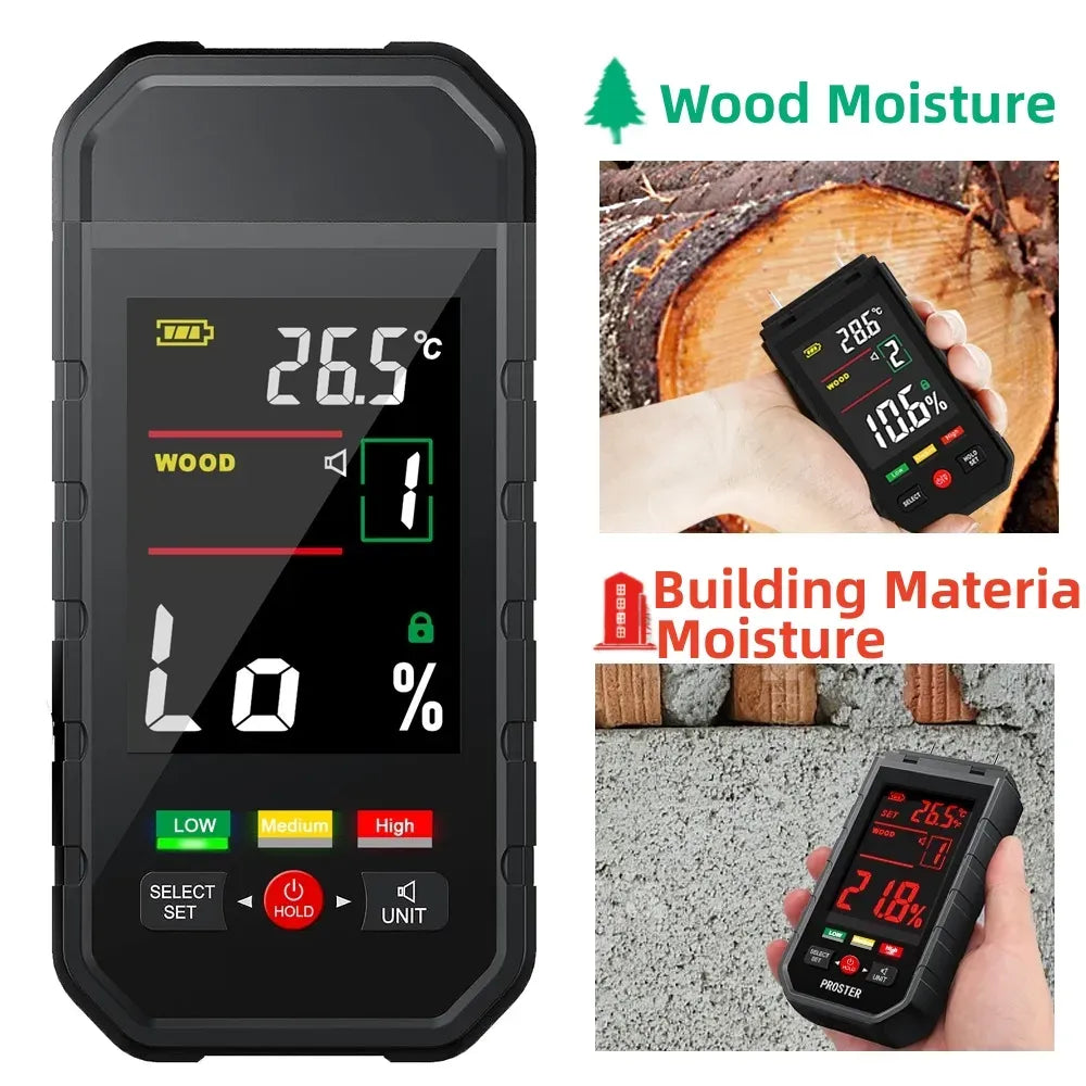 WT9050B Color Screen Wood Moisture Meter Wall Moisture Detector 10 Gear Water Content Accurate Measurement with Temperature Test