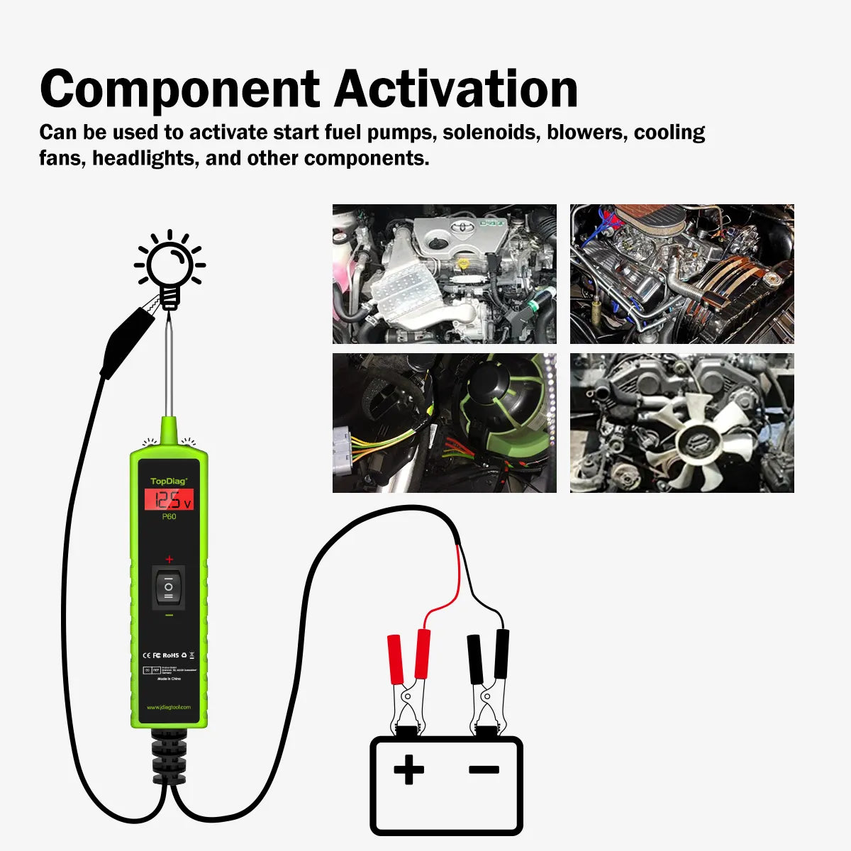 Topdiag P60 Car Electrical System Tester Automotive Power Circuit Probe Tester 12V 24V Battery Tester Auto Diagnostic Tool