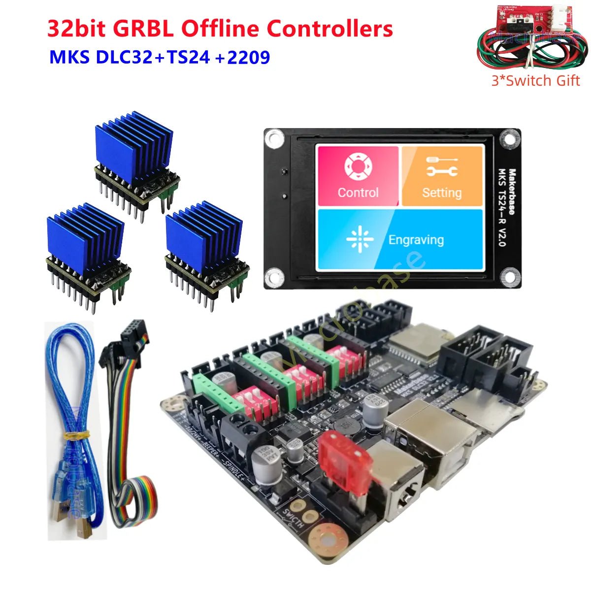 grbl 32 bit CNC shield controller ESP32 WIFI MKS DLC32 offline control panel TS24 touchscreen for laser marking machine