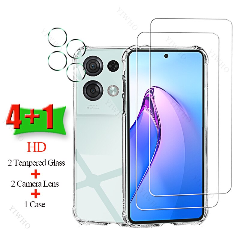 6+1 Screen Protector Full Glue Tempered Glass for Oppo Reno 8 Pro Soft Silicone Case Camera Cover for OPPO Reno8Pro 6.7" CPH2357