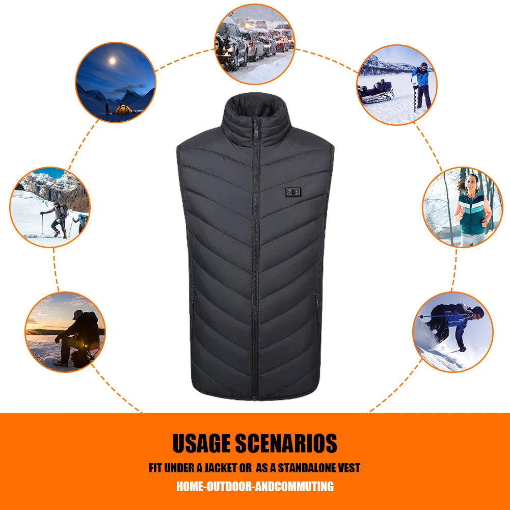 Unisex Electric Heating Gilet USB Charging 11 Areas Heated Electric Heated Jacket 3 Temperature Mode Cotton for Men Women