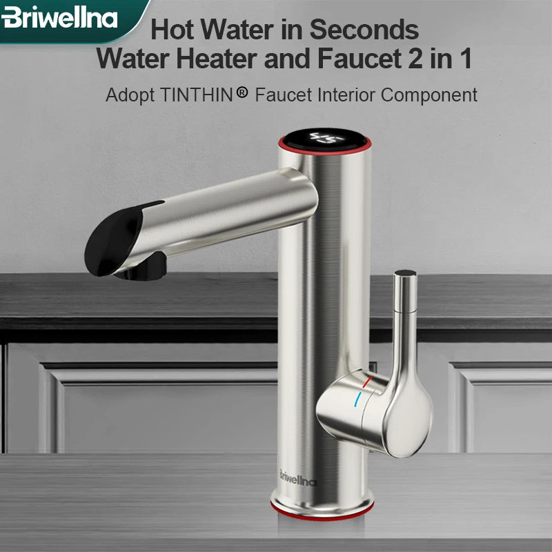 Briwellna Electric Faucet Bathroom Stainless Steel Heating Tap 220V Mini Water Heater Instant Hot Water Faucet 2 in 1 Mixer