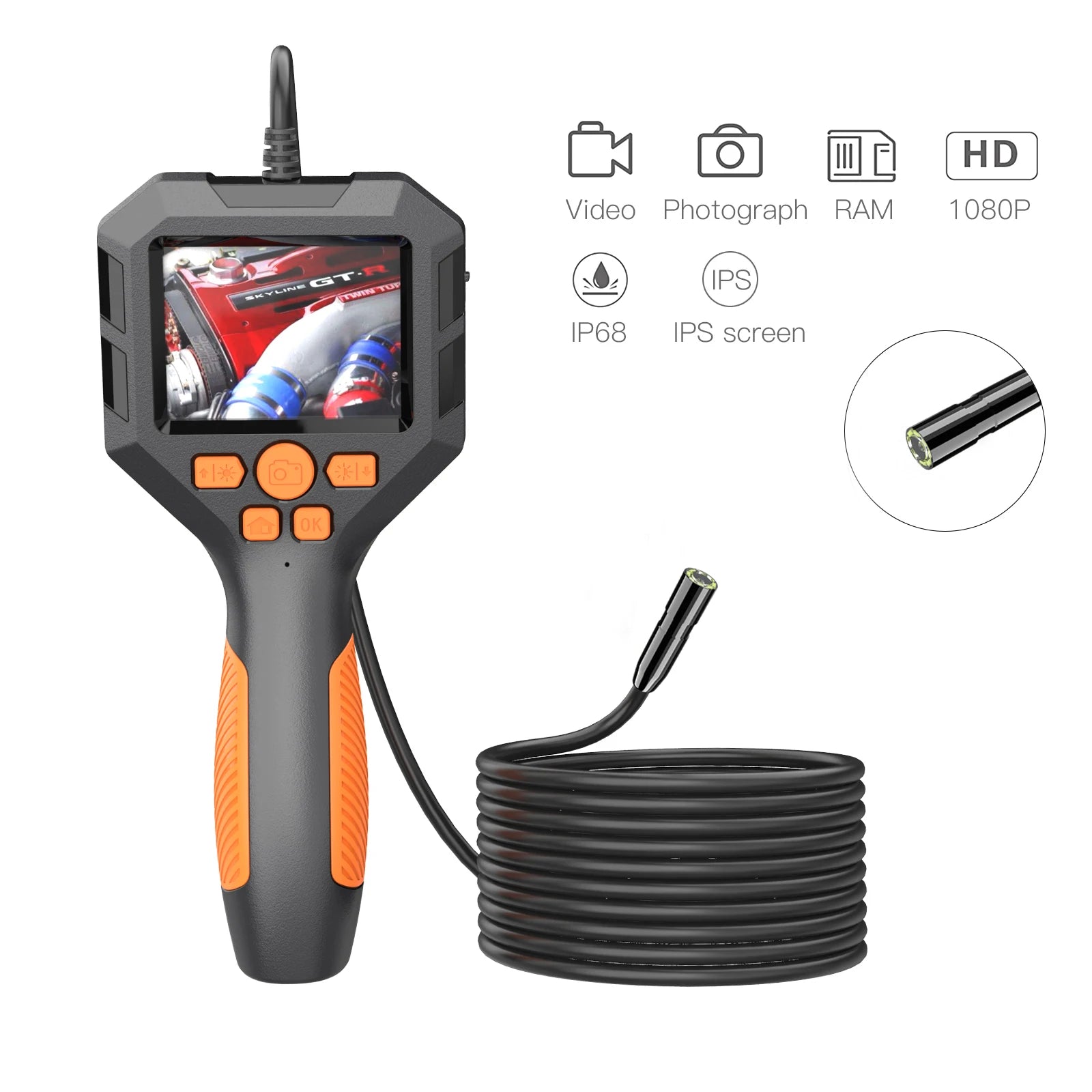Industrial Endoscope Camera 2.8'' IPS Screen HD1080P Inspection Borescope IP68 Waterproof 8mm/5.5mm LED Lens For car Pipe Sewer