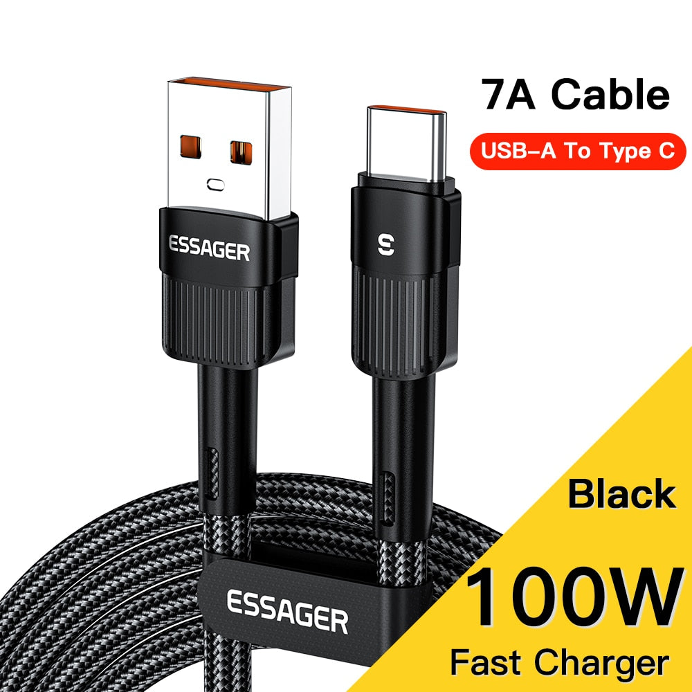 Essager 7A USB Type C Cable For Realme Huawei P30 Pro 66W Fast Charging Wire USB-C Charger Data Cord For Samsung Oneplus Poco F3