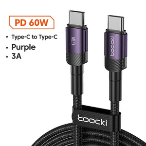 Toocki 100W USB Type C To USB C Cable PD Fast Charging Charger Type-C Wire Cord For Macbook Samsung Xiaomi USBC Cable 1M 2M 3M