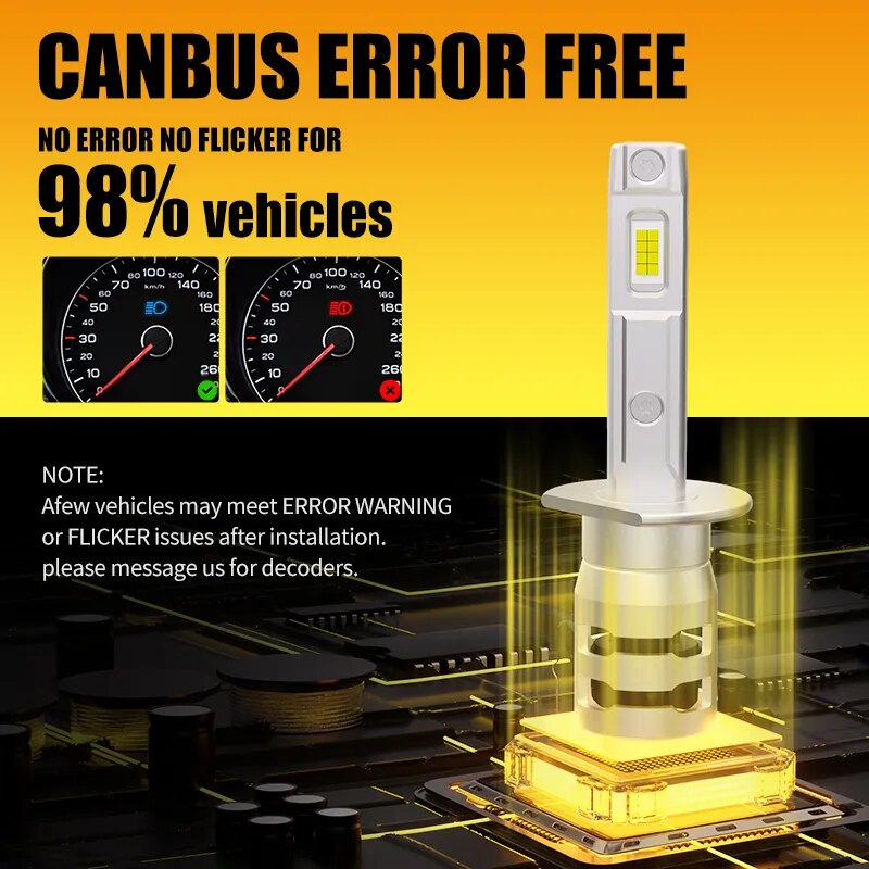 AILEO 2 Pcs Canbus H3 H1 LED Bulbs Mini Size Design Wireless Turbo For Car LED Headlamp CSP Chips 16000LM 6000K Super Bright
