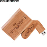 POWERONE (Free Custom Logo) Wooden USB Flash Drives 64GB Rotation USB + Box Pendrive 32GB Photography USB 2.0 Memory Stick 16GB