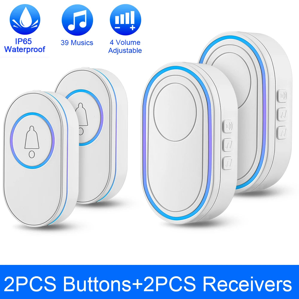 Awapow IP65 Waterproof Wireless Doorbell Smart Home Outdoor Door Bell 39 Ringtone 4 Volume Adjustable LED Flash Security Alarm