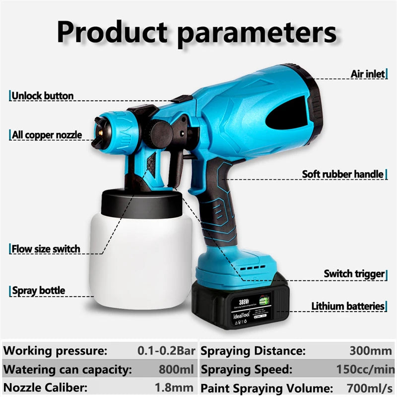 800ML Electric Spray Gun Cordless Paint Sprayer Auto Furniture Steel Coating Airbrush Compatible For Makita 18V Battery