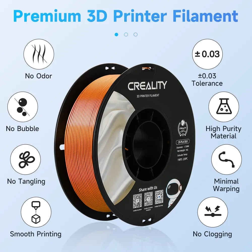 Creality Silk PLA Filament 1.75mm 3D Printer Filament No-Tangling Strong Bonding Overhang Performance for FDM & FFF 3D Printers