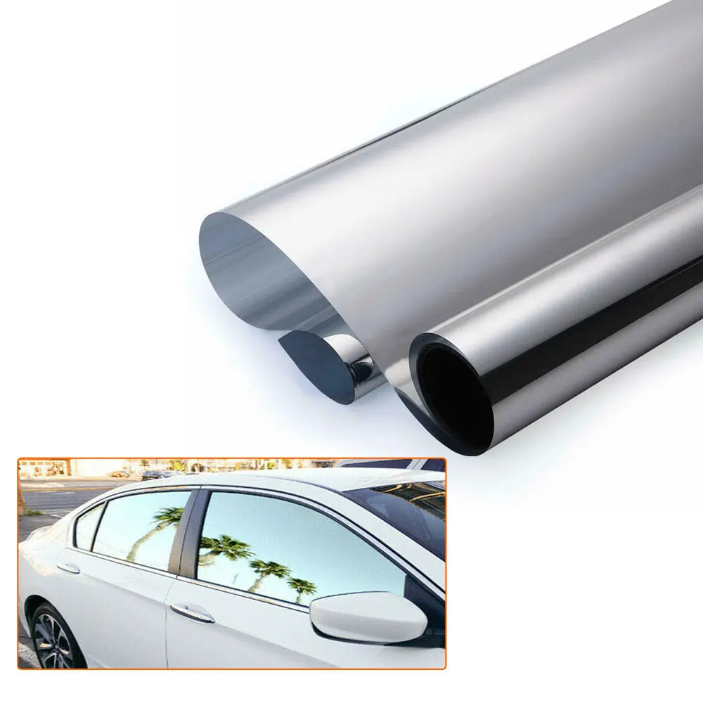 1Roll 20*10FT Universal Uncut Window Mirror Silver Chrome Tint Film Car Vehicle Windows Glass Stickers Exterior Accessories