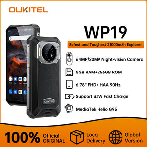 Oukitel WP19 Rugged Phone Night Vision, Cell Phone, Mobile Phone, 21000 mAh, 8 GB, 256 GB, 64M Camera, 90 Hz Helio G95