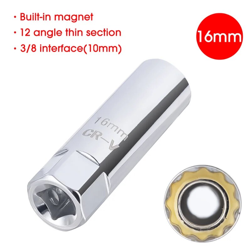 Universal Spark Plug Sleeve Wrench 3/8" Socket  Magnetic 12-Point  Angle Thin Wall Spark Plug Car Removal Tools 14mm 16mm CR-V