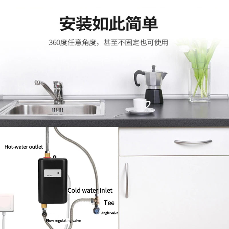 3000W Instant Electric Tankless Water Heater Mini Hot Instantaneous Water Heater for Kitchen Bathroom Treasure 3800W 110-240V