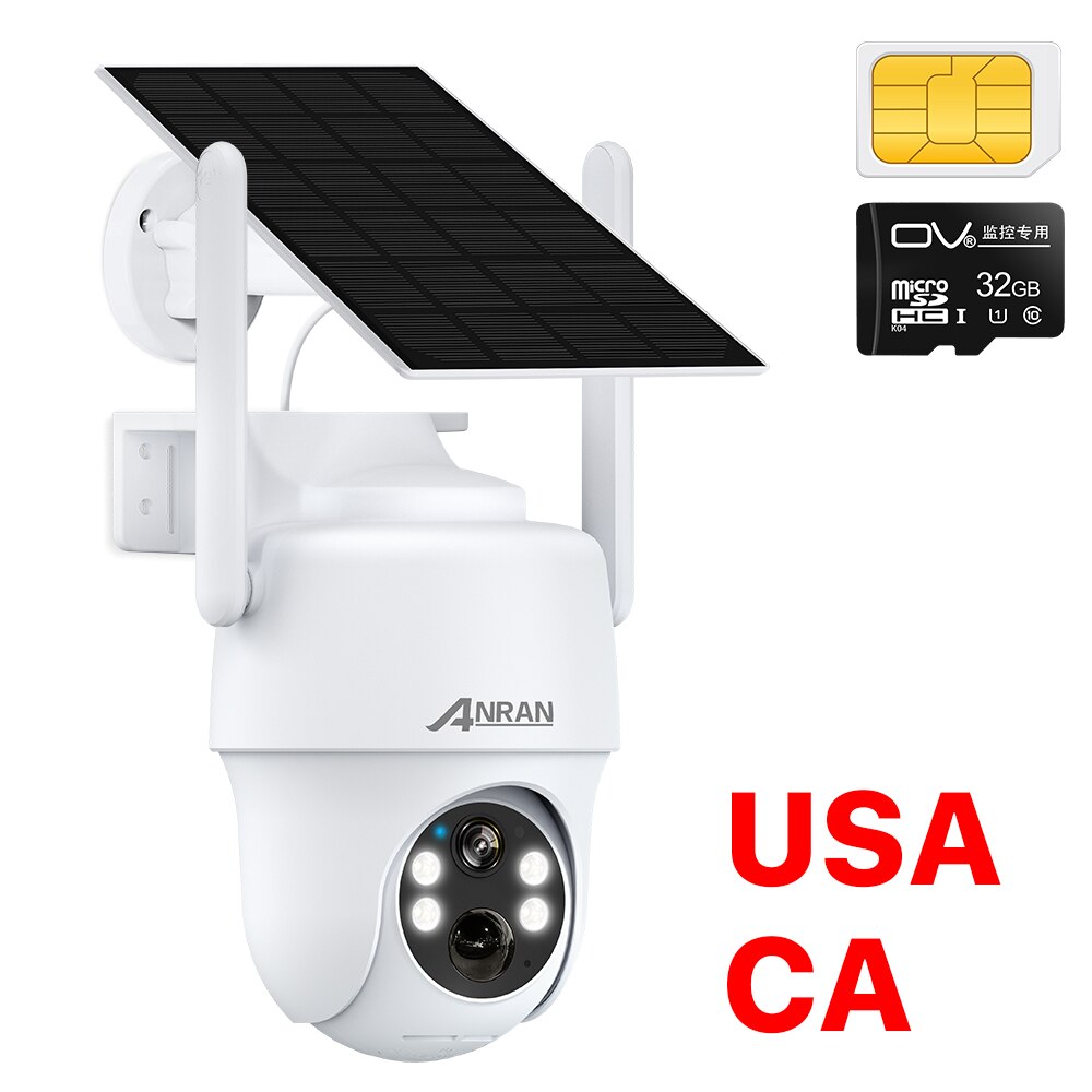 ANRAN 4G LTE Security Camera SIM Card 2K Solar Panel Outdoor Surveillance Battery Two-way Audio Wireless PTZ PIR Human Detection