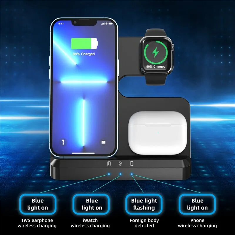3 In 1 Wireless Charger Stand Pad For iPhone 14 13 Samsung S22 S21 Galaxy Watch 5 4 3 Active Buds 15W Fast Charging Dock Station