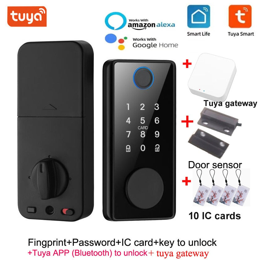 Smart Deadbolt Locks of Tuya Bluetooth App Biometric Fingerprint Password Keyless Entry Front Door Lock