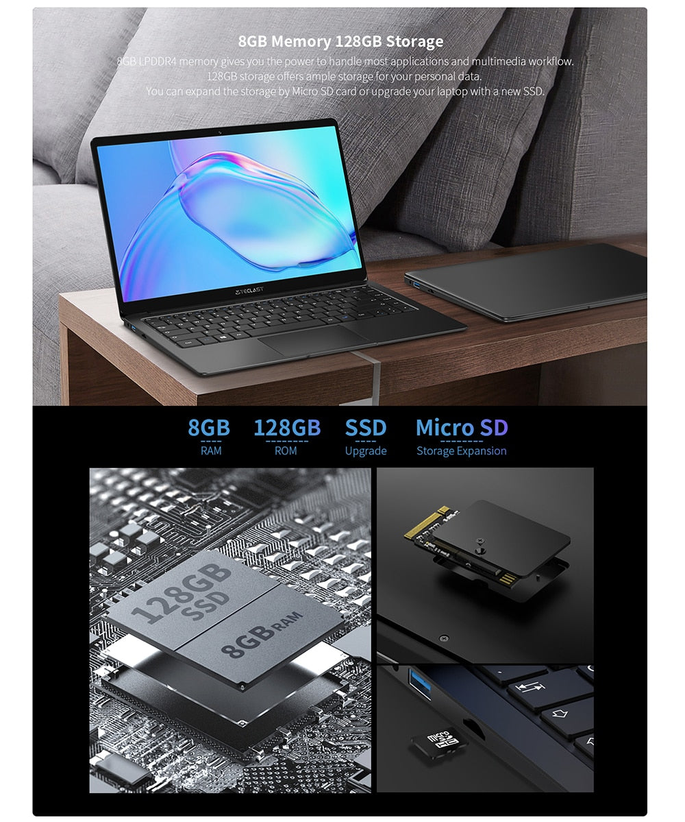 Teclast F6S Laptop 13.3 Inch 8GB RAM 128GB SSD Intel Apollo Lake N3350 CPU Notebook Dual Core 1920×1080 IPS Windows 10 OS Camera