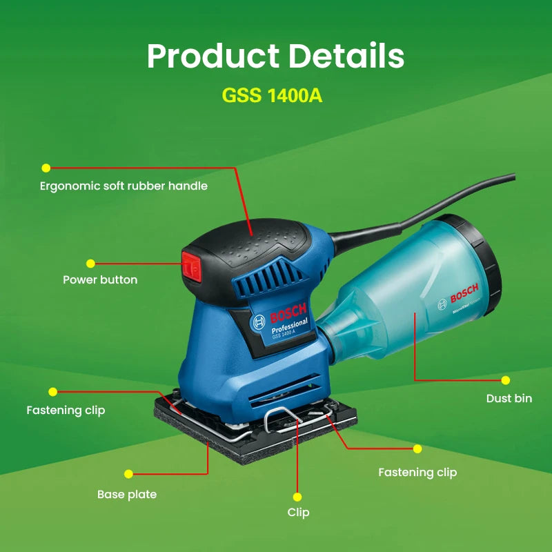 Bosch Professional Electric Orbital Sander Woodworking Polished Grinding Polishing Flat Sanding Machine Power Tools 180W