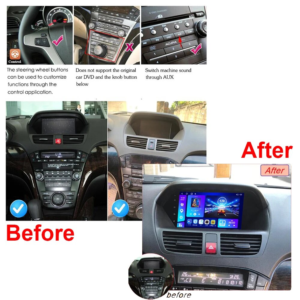 NAVISTART Car Radio For Honda Acura MDX 2007 - 2013 Multimedia Android Video 4G WIFI BT GPS DSP Player With Screen No DVD 2 Din