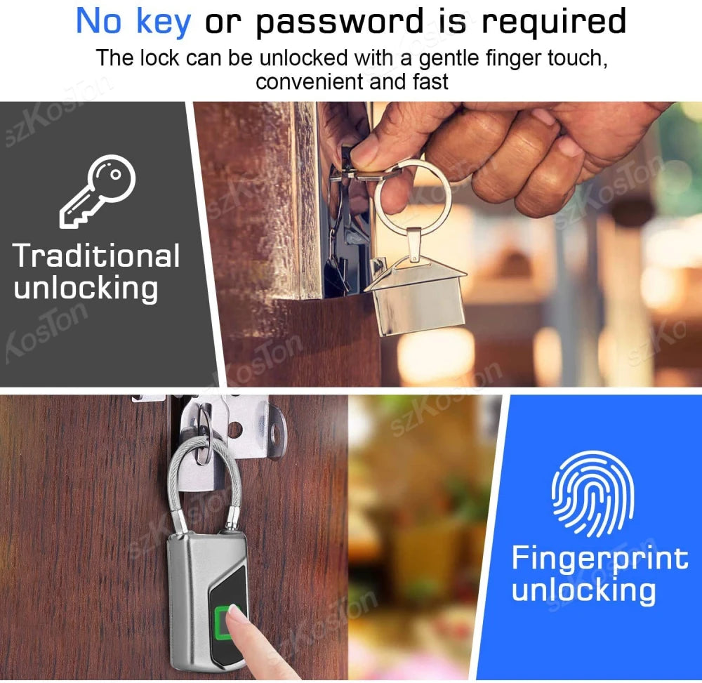 Biometric Padlock keyless Waterproof Fingerprint Lock Smart Locks Anti-theft Fingerprint Padlock for Gym Home Backpack Bike