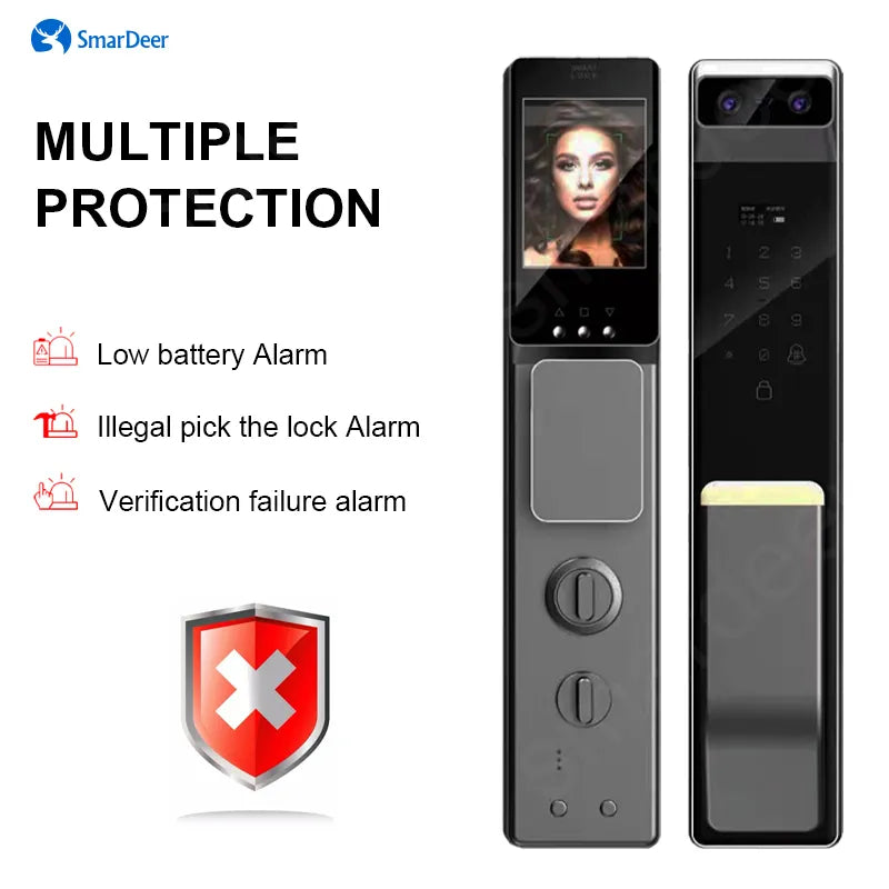 SmarDeer Face Recognition Smart Lock with HD Video Camera,Biometric Fingerprint Lock for Front door with Smart Doorbell,Password