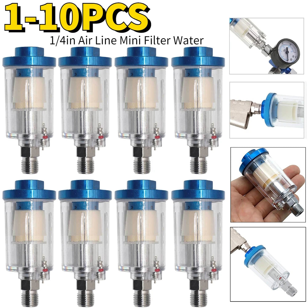 1-10PCS Paint Spray Gun 1/4in Air Line Mini Filter Water Trap Clear Painting Moisture Separator Pneumatic Tools For Airbrush