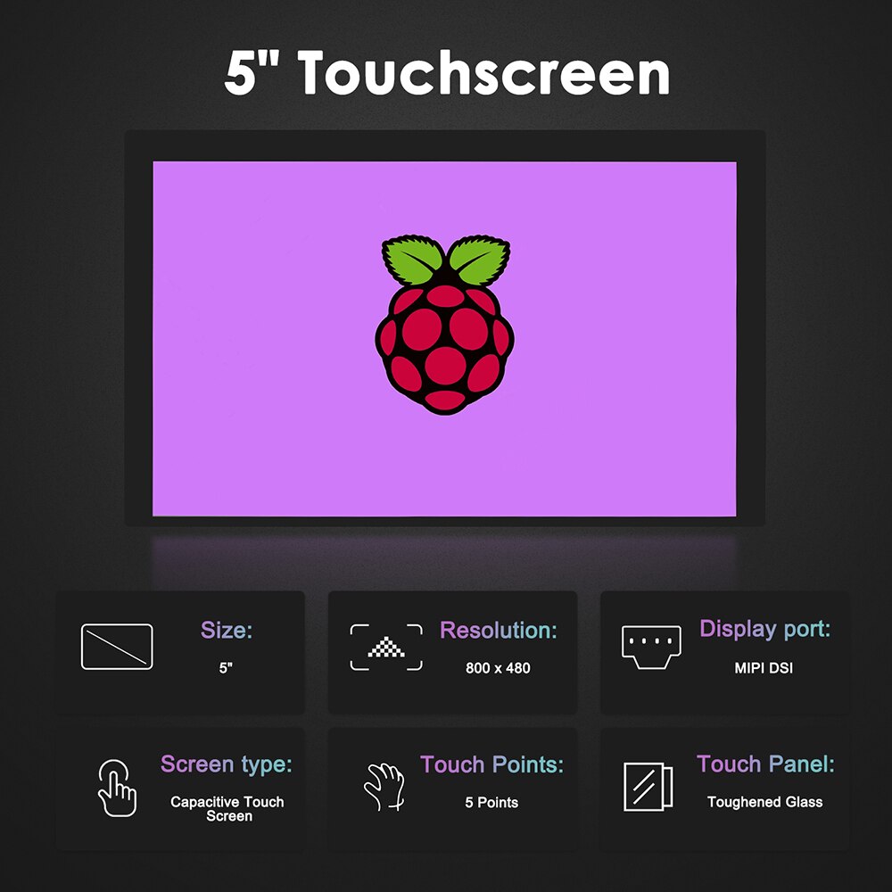 Mini 5 Inch Capacitive Touch Screen 800x480 Resolution Portable MIPI DSI IPS Monitor For Raspberry PI 4B/3B+/3A+/3B/2B/B+/A+