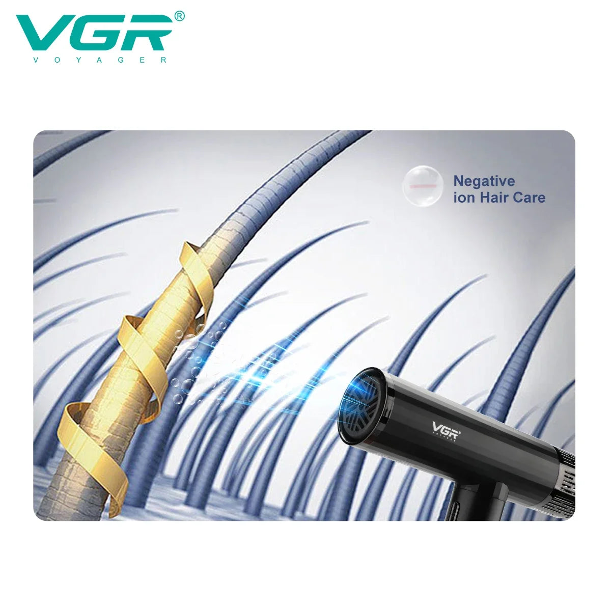 VGR Hair Dryer Professional Brushless Motor Hair Dryer Machine Negative Ion 110000 RPM Hair Dryers Hair Salon for Household Use