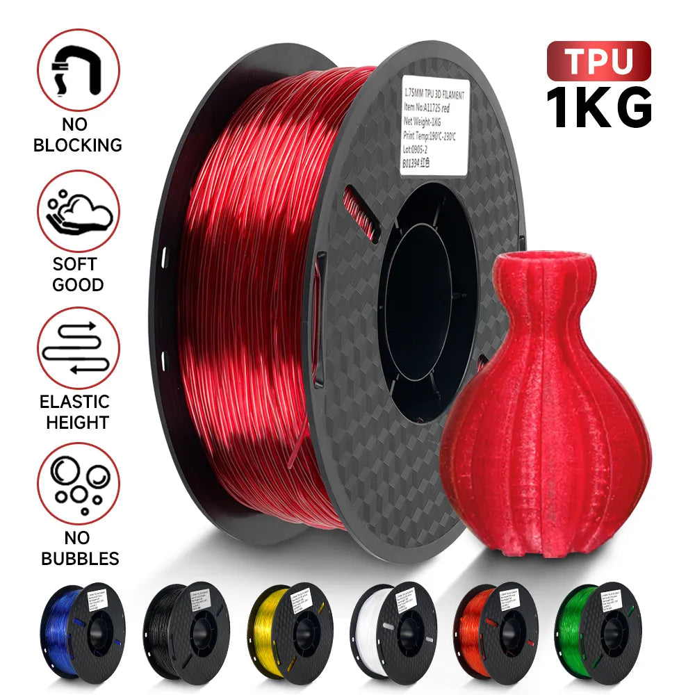 Kingroon TPU Filament 1.75mm 1KG Flexible Plastic Printing Filament Rubber Material For 3D Printing Non-Toxic