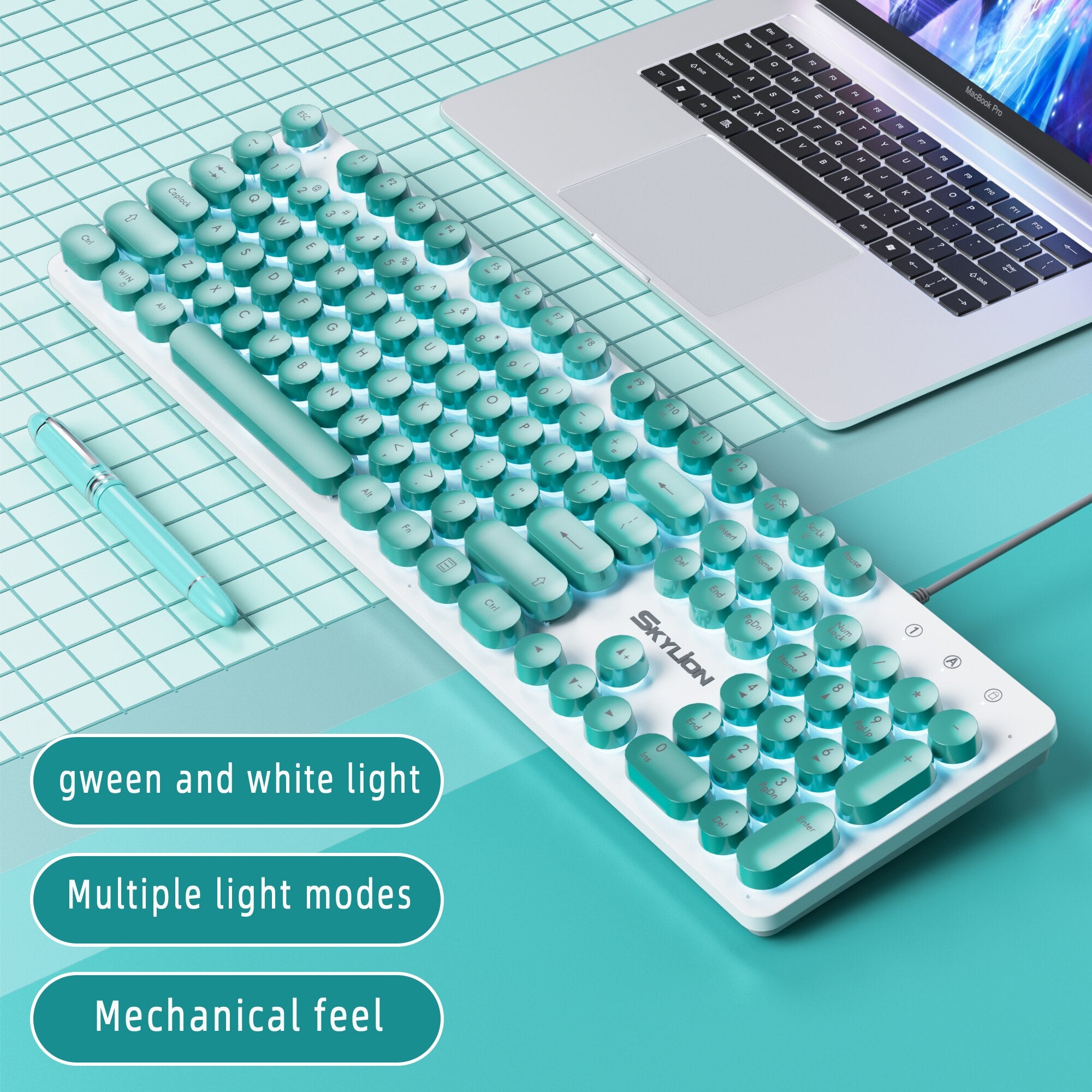 SKYLION H300 Wired 104 Keys Membrane Keyboard Many Kinds of Colorful Lighting Gaming and Office For Windows and IOS System
