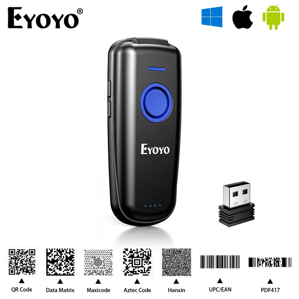 Eyoyo EY-023 Portable Bluetooth 2D QR Image PDF417 Screen Scanning Reader Wireless 1D Laser Barcode Scanner Windows/Android/iOS