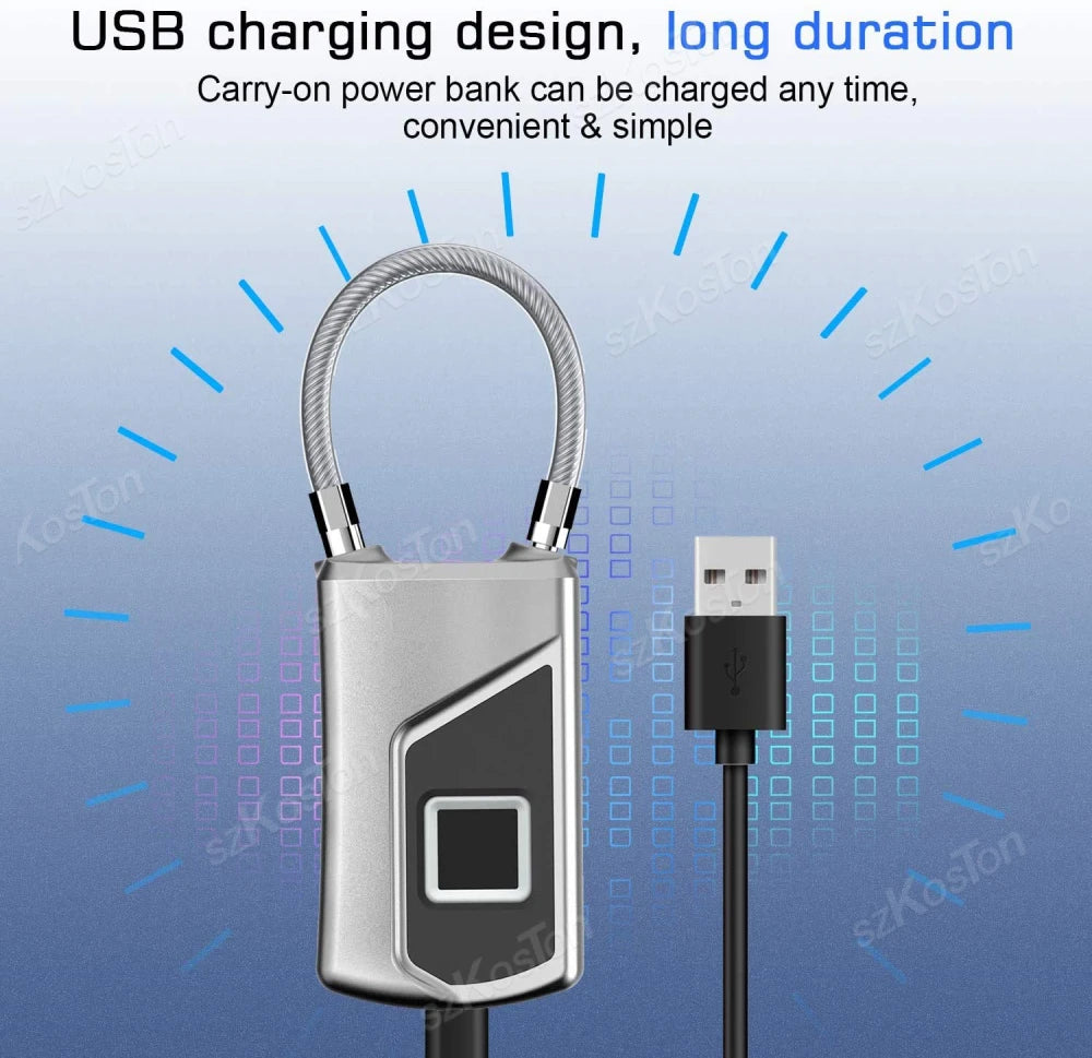 Biometric Padlock keyless Waterproof Fingerprint Lock Smart Locks Anti-theft Fingerprint Padlock for Gym Home Backpack Bike