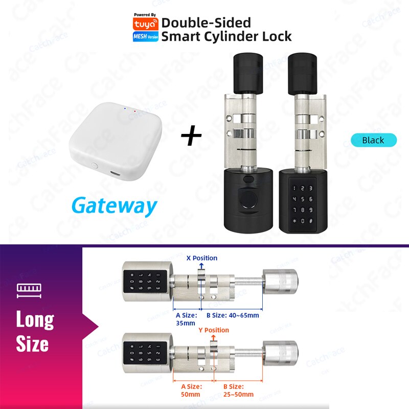 Catchfcae New Adjustable Replacement Tuya APP Fingerprint Cylinder Electronic Smart  Door Lock Digital Keypad Code Keyless