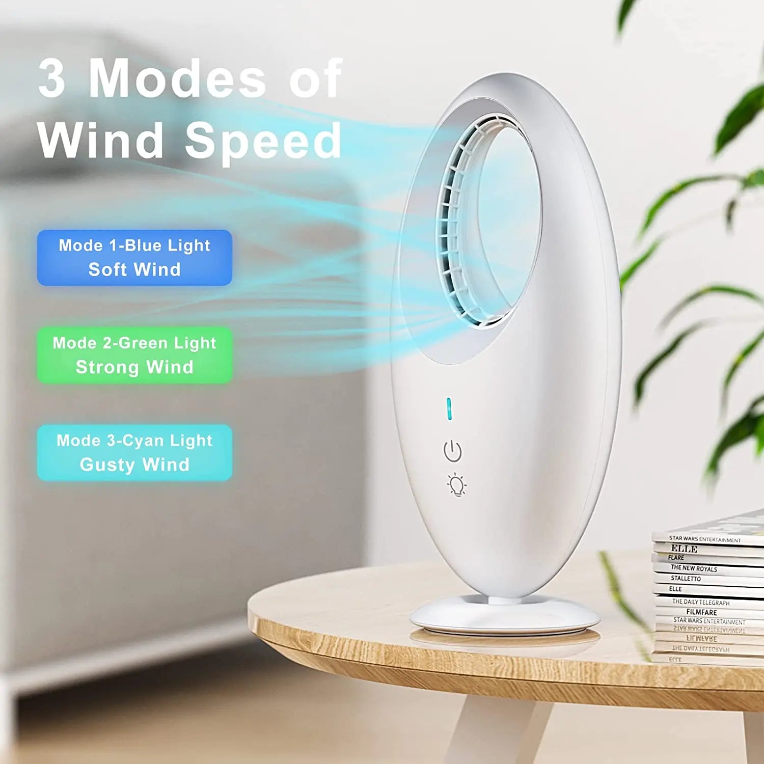 MI Fan Electric Bladeless Desk Fan Portable Air Cooler 12 Inch Small Table Fan Touch fan USB Rechargeable Rotate Desk Quiet Fans