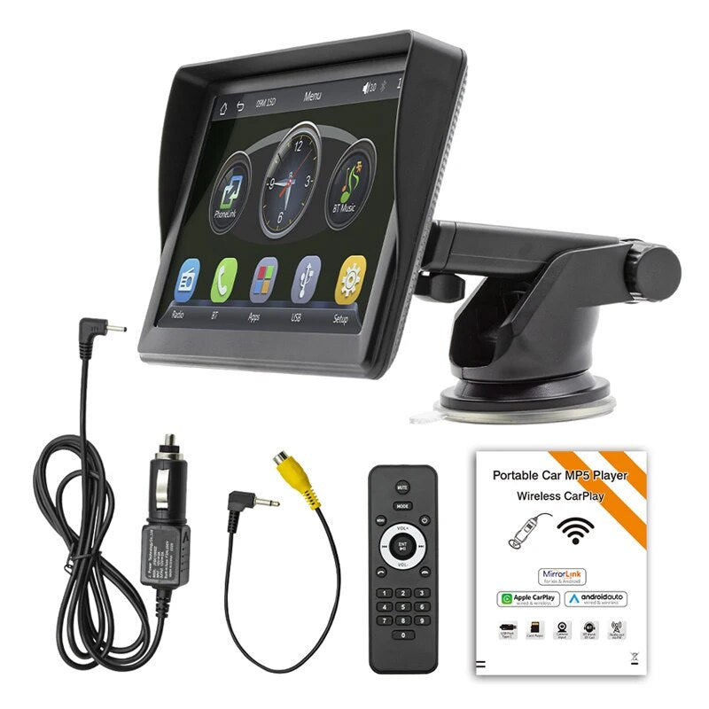 7" CarPlay Screen Car Monitor Wireless Android-Auto Bluetooth FM Transmitter Buckup Camera Display USB HD MP5 Video Player B600W