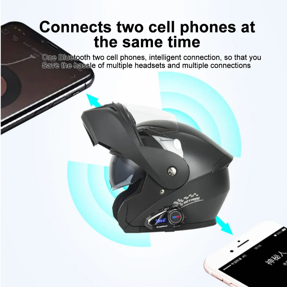 Bluetooth Motorcycle Helmet Headset Waterproof FM Radio Wireless Headphones Voice Control Roise Reduction Earphone three-colour