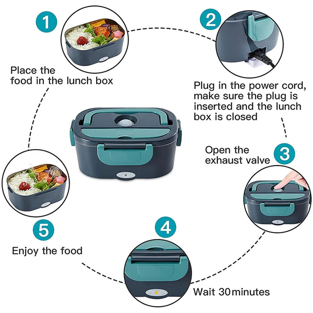 Portable Electric Lunch Box Usb Rechargeable Lunchbox 220 V Stainless Steel 2l Car Food Warmer Heat 12v 24v 220v Truck Linch