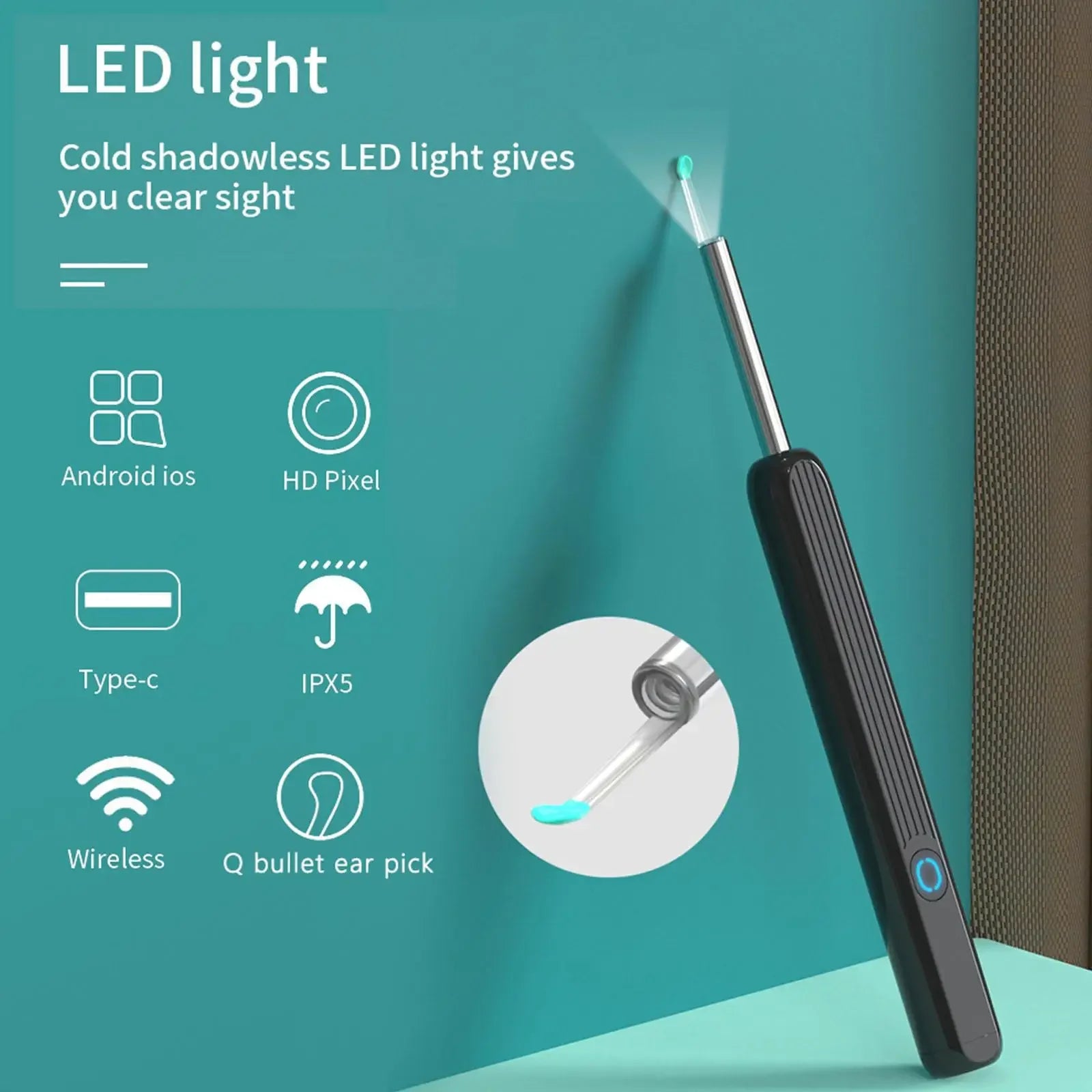 Wireless Wi-fi Visual Ear Cleaner Otoscope Ear Wax Ear with Ear 1296P HD Cleaning Kit Removal Sticks Endoscope Camera Tool Kit