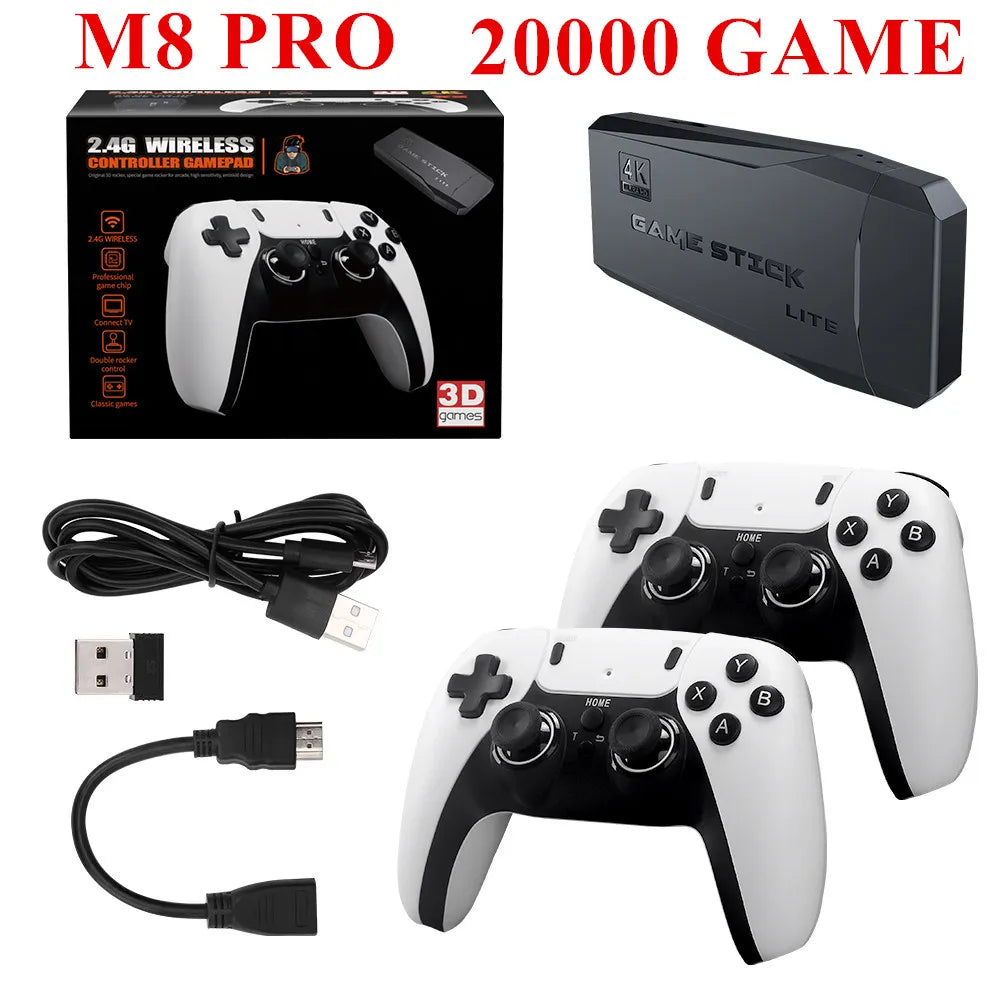 New M8 PRO Video Game Console 2.4G Double Wireless Controller Game Stick 4K 20000 Games 64GB Retro Games Boy Christmas Gift