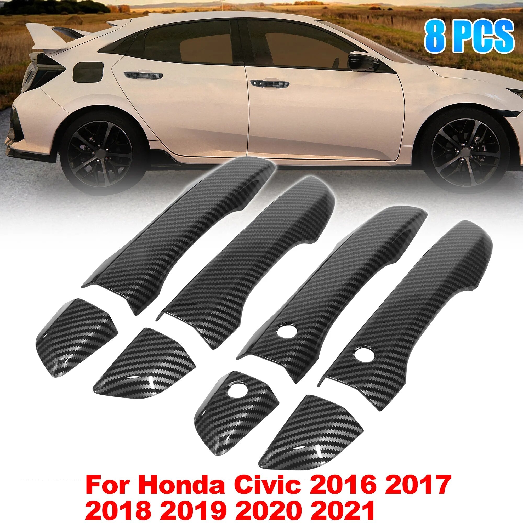 Uxcell 8pcs Door Handle Trim Cover With Keyless Entry Carbon Fiber For Honda Civic 2016 2017 2018 2019 2020 2021 10th Gen