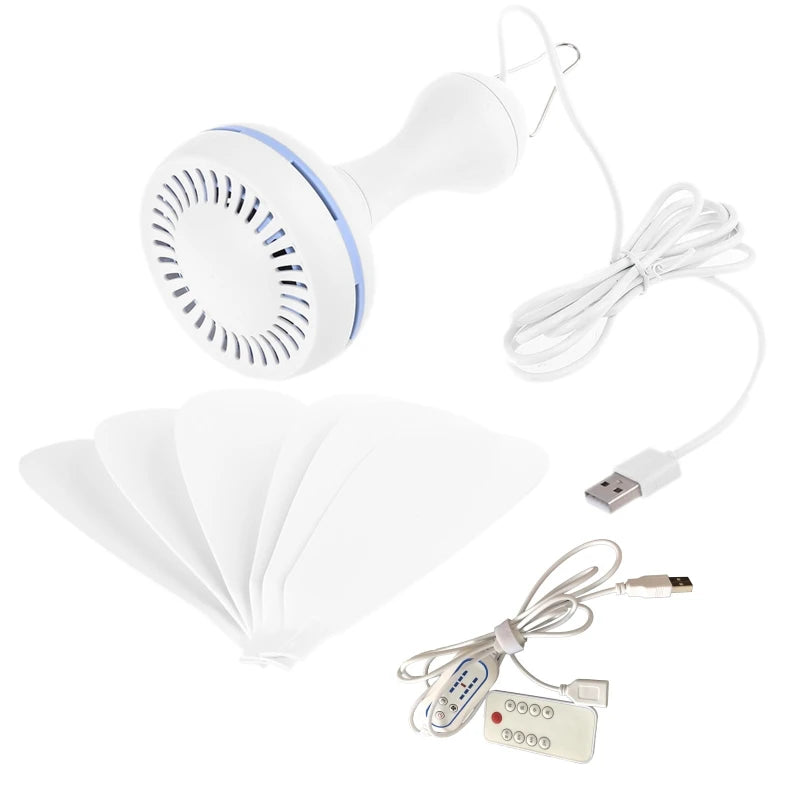 Premium New 6 Leaves 5V USB Ceiling Fan Air Cooler Hanging USB Powered 16.5inch Tent Fans for Camping Outdoor Dormitory Home Bed