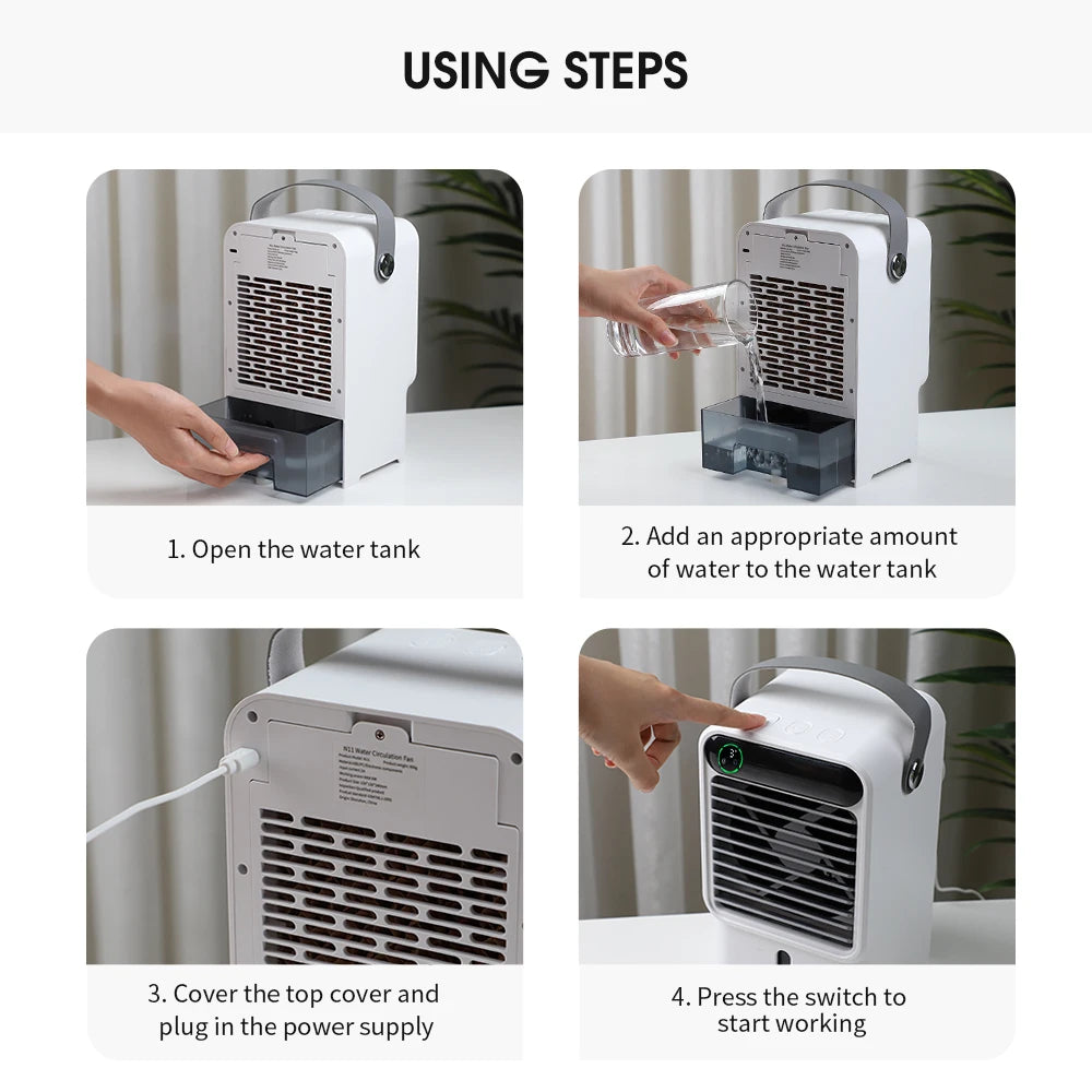 Portable Air Conditioner Household Air Cooler 500ML Watertank Timing Function Purifier USB Charging Humidifier Cooler Fan