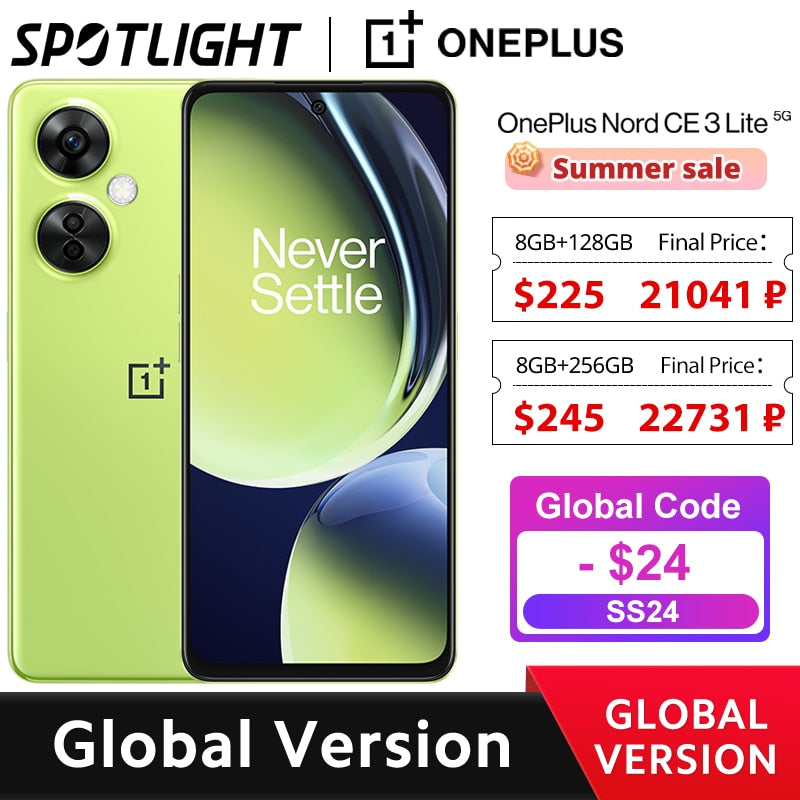 Global Version OnePlus Nord CE 3 Lite 5G 8GB 128GB 2400 x 1080 108MP 67W SUPERVOOC Snapdragon 695