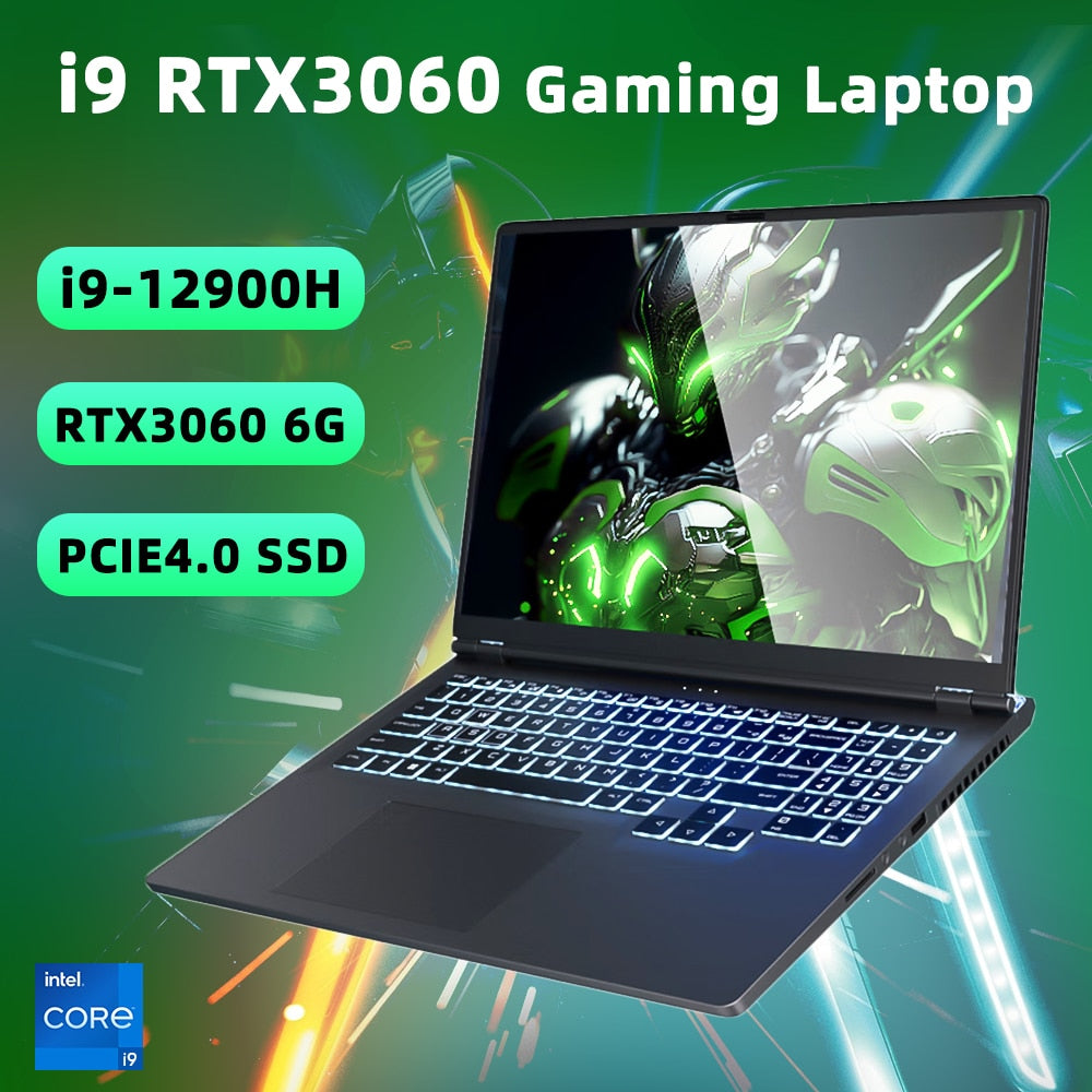 Kingnovy Fashion Gaming Laptop Intel i9 12900H i7-12700H NVIDIA GeForce RTX 3060 GDDR6 6GB GPU 16" FHD IPS Display RGB Keyboard