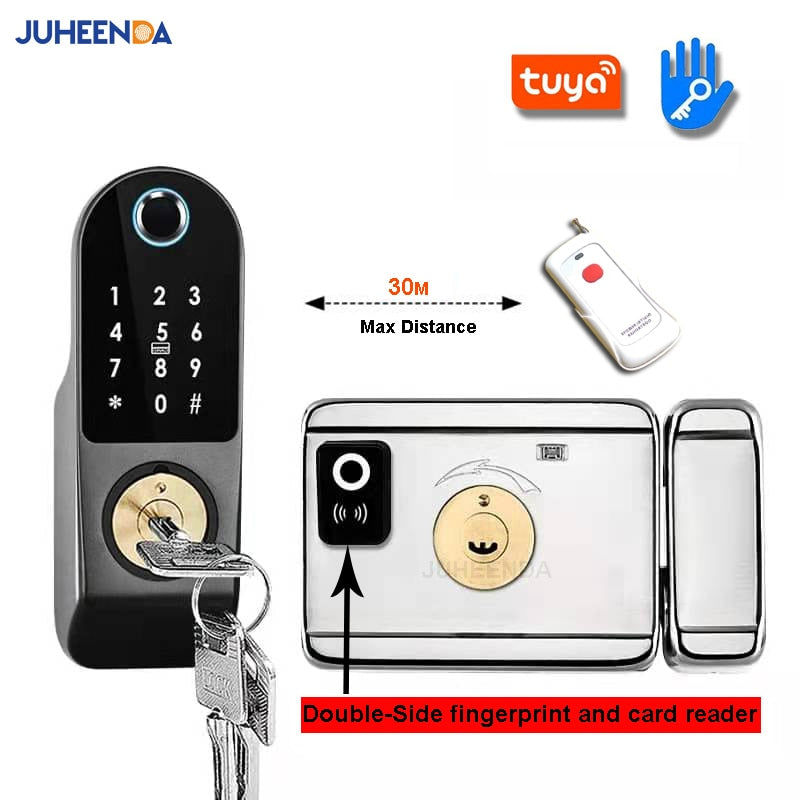 Tuya App Smart Lock Double Side Fingerprint Lock Waterproof Security Home Lock Digital Password RFID Keyless Entry Door Lock